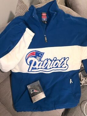 New England Patriots Fleece $25 Sz 2XL & White Pullover Quarter-Zip earmuffs inc